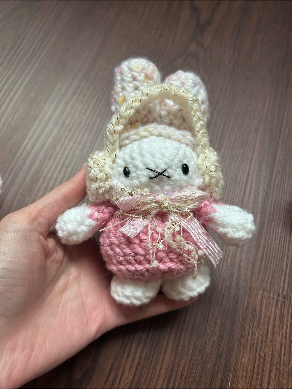 Handmade Pink & Cream Crochet Miffy Bunny bag charm - Picture 2 of 6
